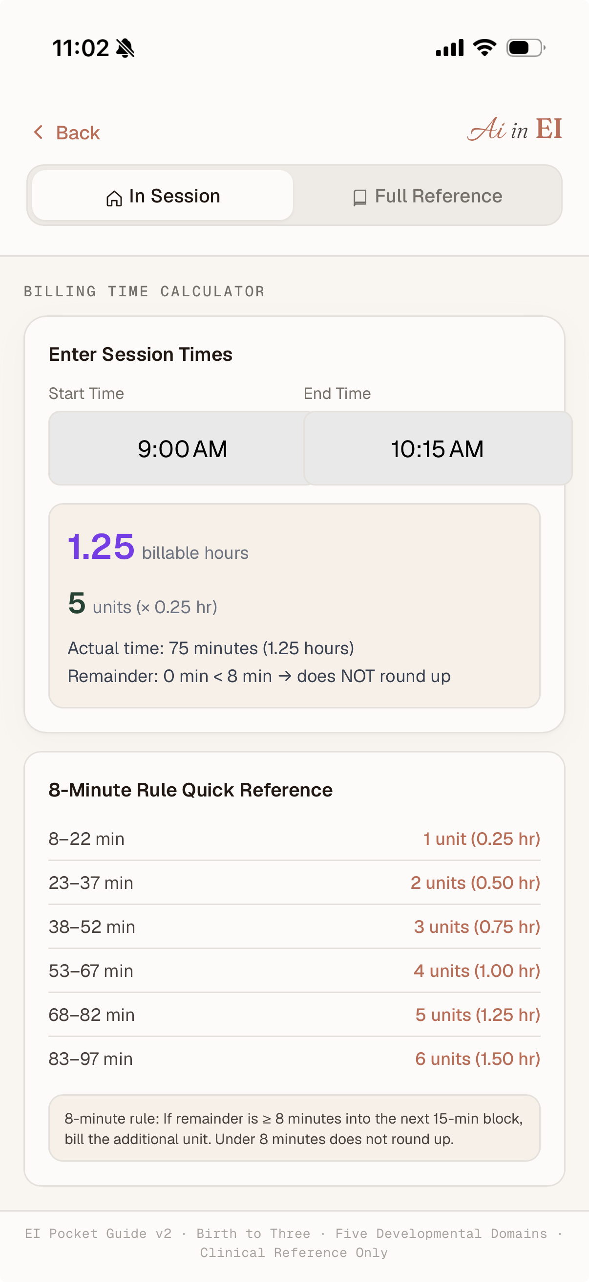 Billing Time Calculator — session time to billable units