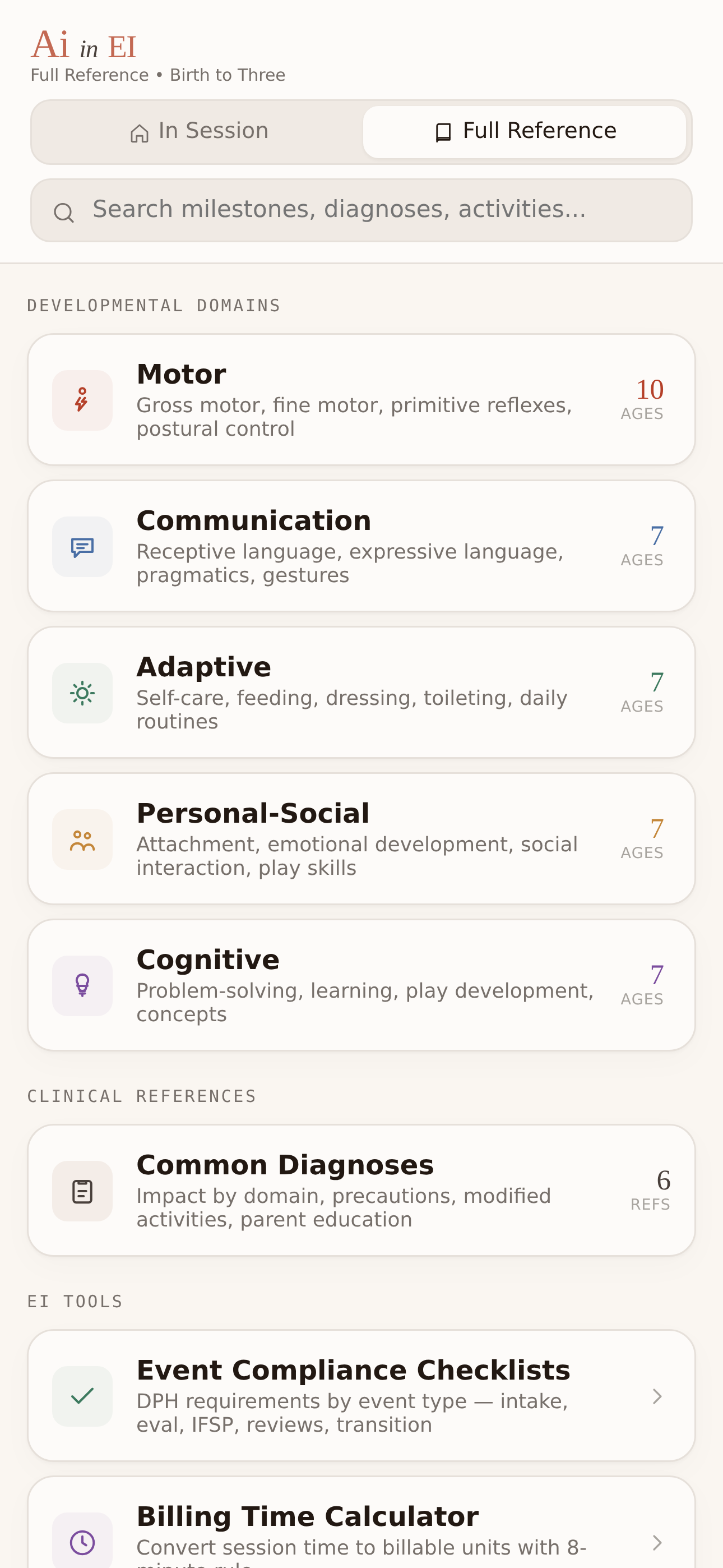 AI in EI — Full Reference home: five developmental domains